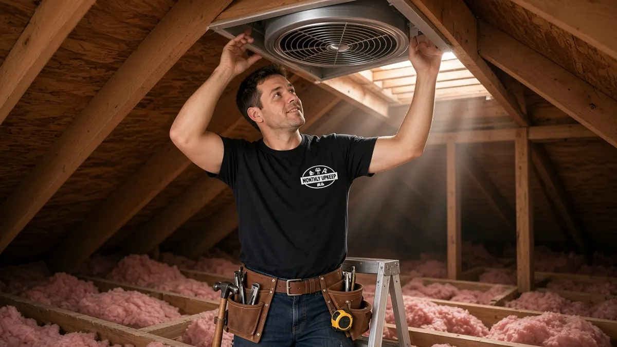 Monthly Upkeep handyman installing an attic ventilation fan