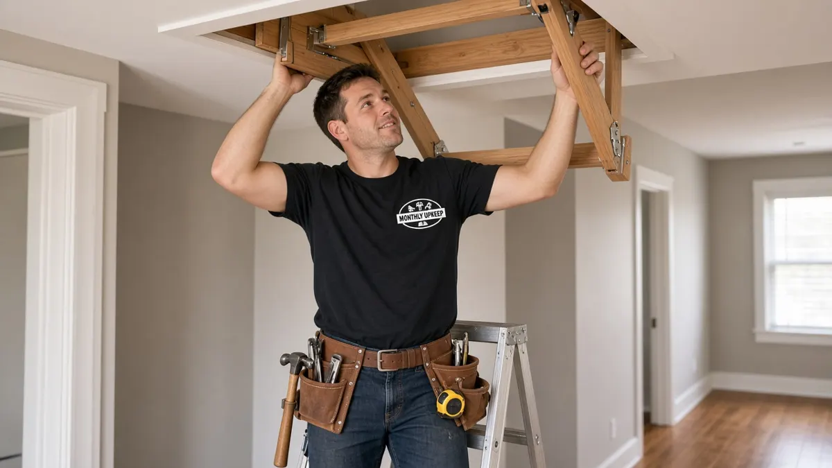 Monthly Upkeep handyman installing a pull-down attic ladder
