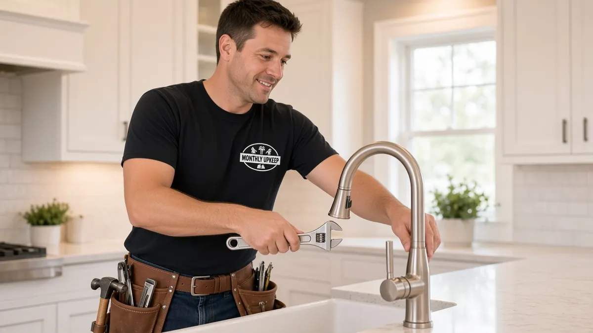 Monthly Upkeep handyman installing a kitchen faucet