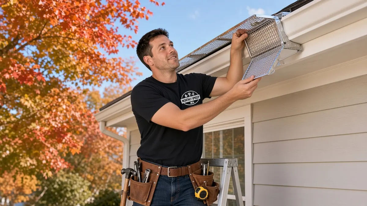 Monthly Upkeep handyman installing gutter guards