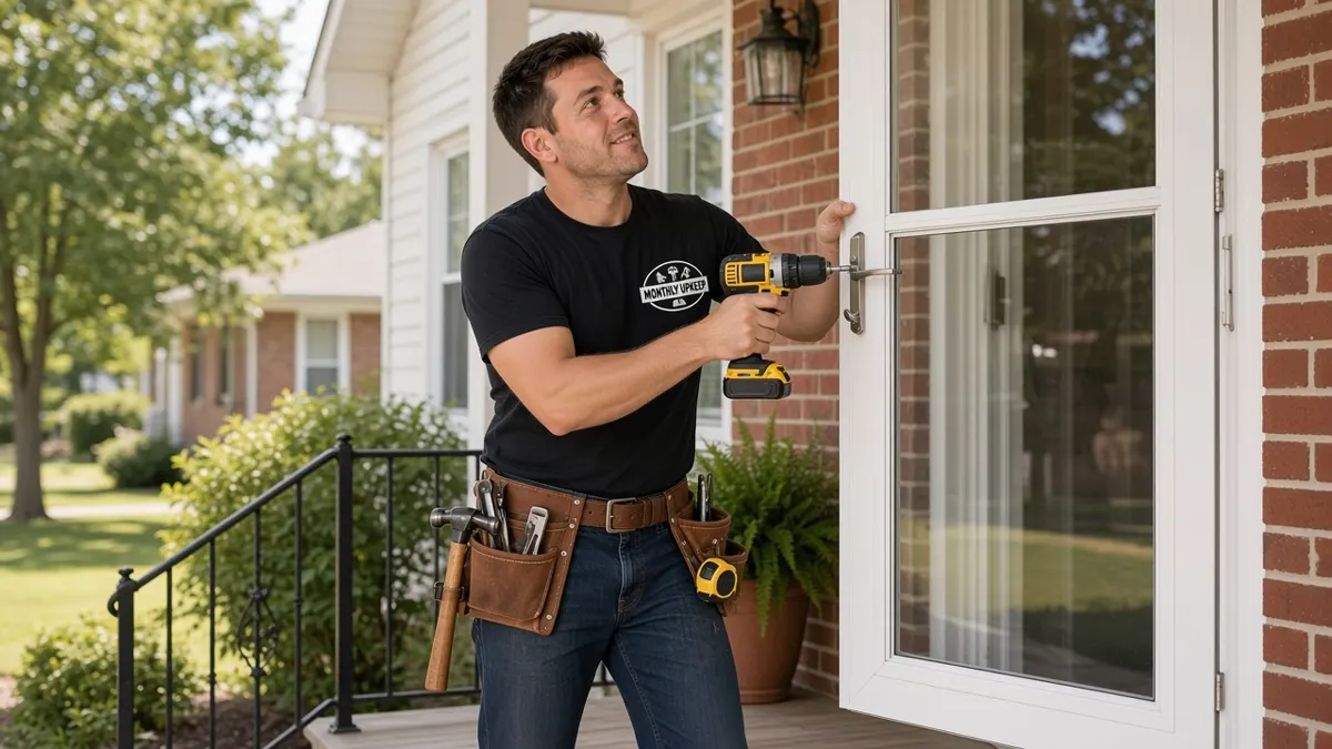 Monthly Upkeep handyman installing a storm door